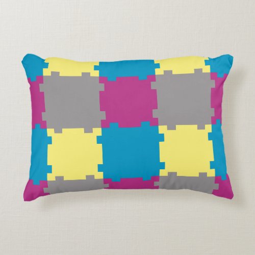 Cute Blue Yellow Purple Grey Puzzle Like Pattern  Accent Pillow