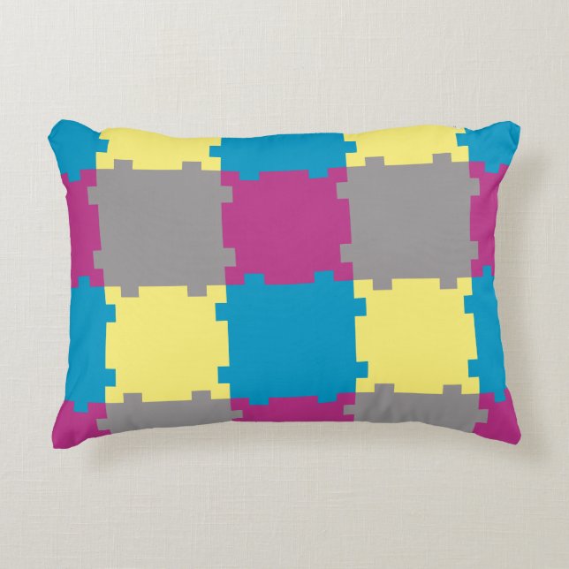 Cute Blue Yellow Purple Grey Puzzle Like Pattern  Accent Pillow (Front)