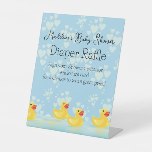 Cute Blue Yellow Rubber Duck Baby Shower Pedestal Sign