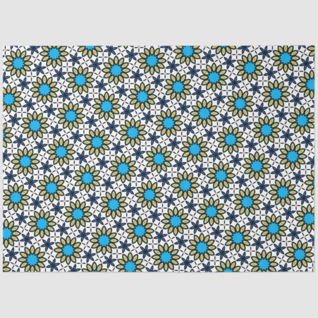 Cute Blue & Yellow Seamless Floral Pattern Tissue Paper (Front)