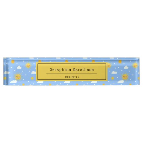 Cute Blue Yellow Sunshine Personalized Name Desk Name Plate