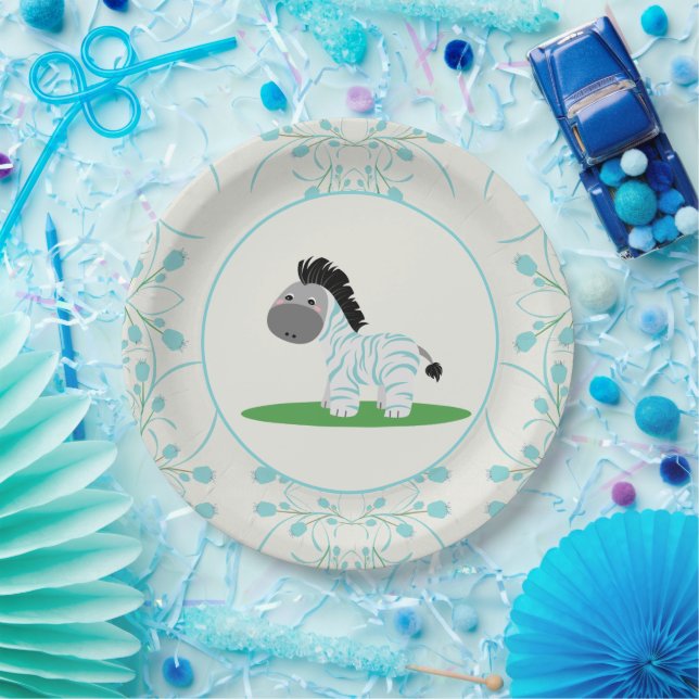 Cute Blue Zebra Baby Shower Party Plates (Party)
