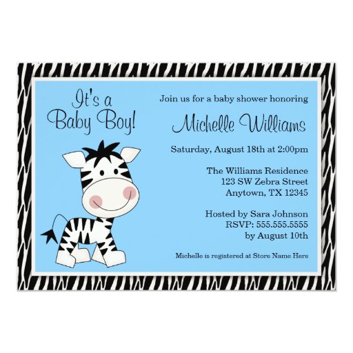 Blue Zebra Baby Shower Invitations 1