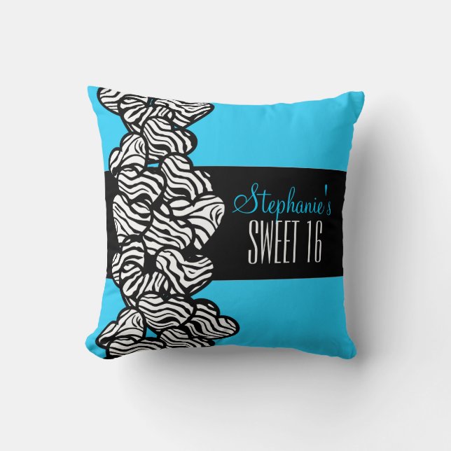 Cute Blue zebra heart Sweet 16 Birthday Pillow (Front)