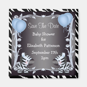 Cute Blue Zebras Save The Date Baby Shower Magnet
