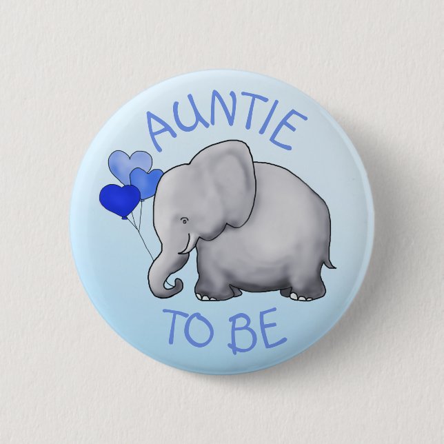 Cute BlueBalloon Elephant Baby Shower Auntie-to-Be Pinback Button (Front)