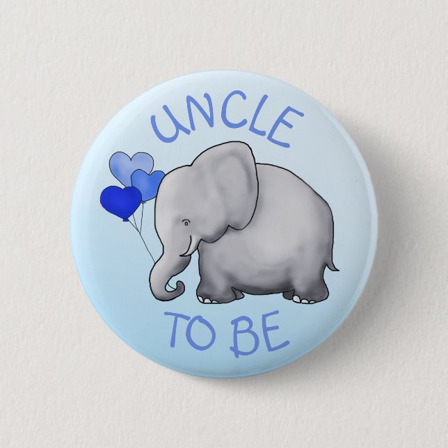 Cute BlueBalloon Elephant Baby Shower Uncle-to-Be Pinback Button (Front)