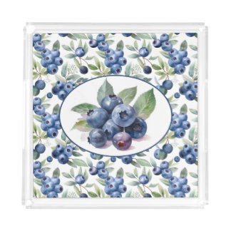 Cute Blueberries Watercolor Acrylic Tray