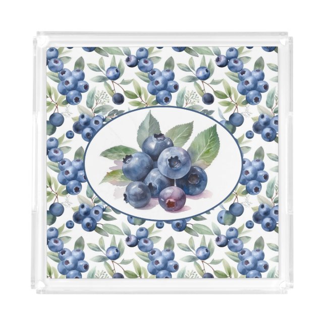Cute Blueberries Watercolor Acrylic Tray (Front)