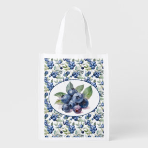 Cute Blueberries Watercolor Grocery Bag