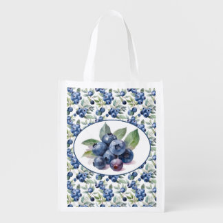Cute Blueberries Watercolor Grocery Bag