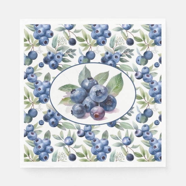 Cute Blueberries Watercolor Napkins (Front)