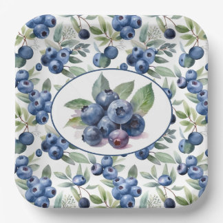 Cute Blueberries Watercolor Paper Plates