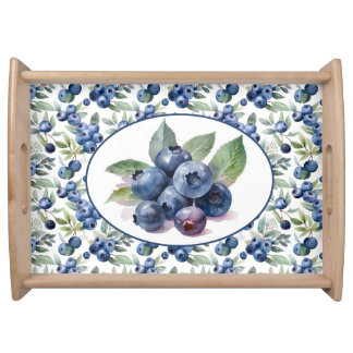 Cute Blueberries Watercolor Serving Tray