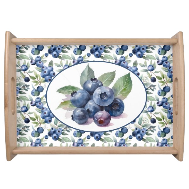 Cute Blueberries Watercolor  Serving Tray (Front)