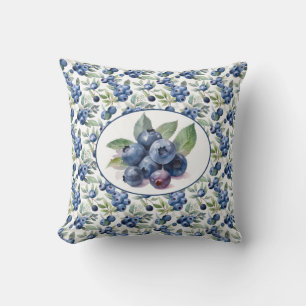 Cute Blueberries Watercolor Throw Pillow