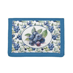 Cute Blueberries Watercolor Tri-fold Wallet