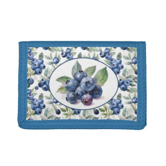 Cute Blueberries Watercolor Trifold Wallet