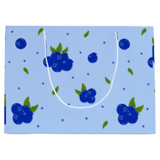 Cute Blueberry Botanical Illustration on Blue Large Gift Bag