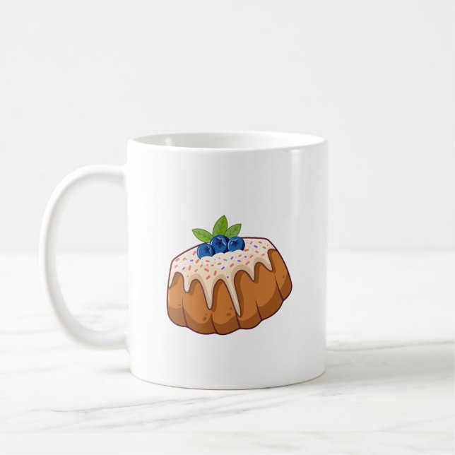 Cute Blueberry Bundt Cake Illustration – Kawaii Coffee Mug (Left)