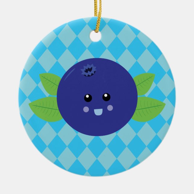 Cute Blueberry Ceramic Ornament (Front)