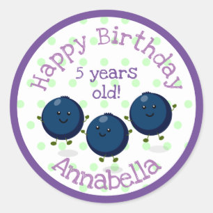 Cute blueberry friends cartoon illustration classic round sticker