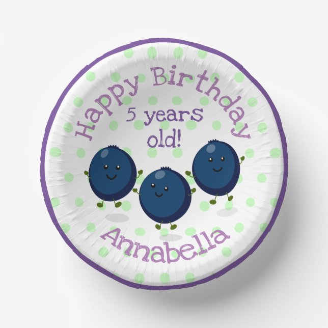 Cute blueberry friends cartoon illustration paper bowls (Front)