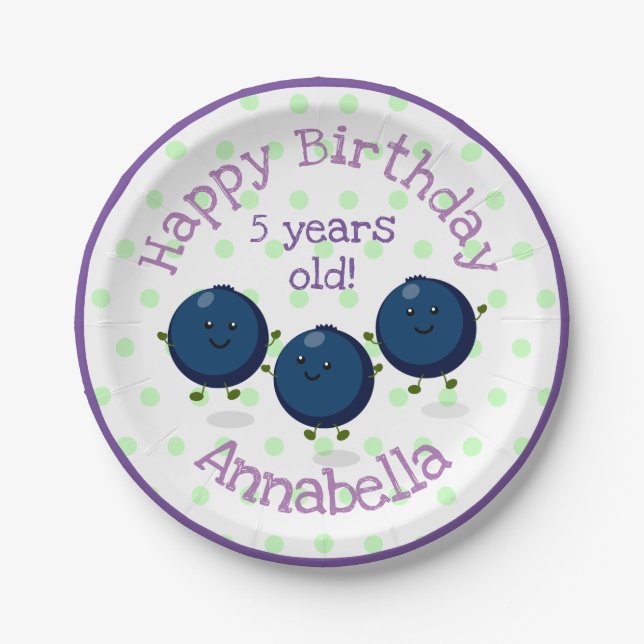 Cute blueberry friends cartoon illustration paper plates (Front)