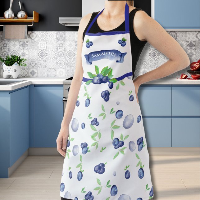 Cute Blueberry Fruit Design Personalized Name  Apron (Creator Uploaded)