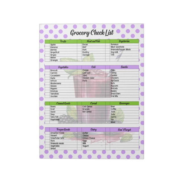 Cute Blueberry Grocery List  Notepad (Rotated)