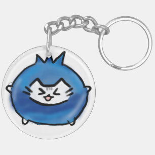Cute blueberry hand drawn cat keychain