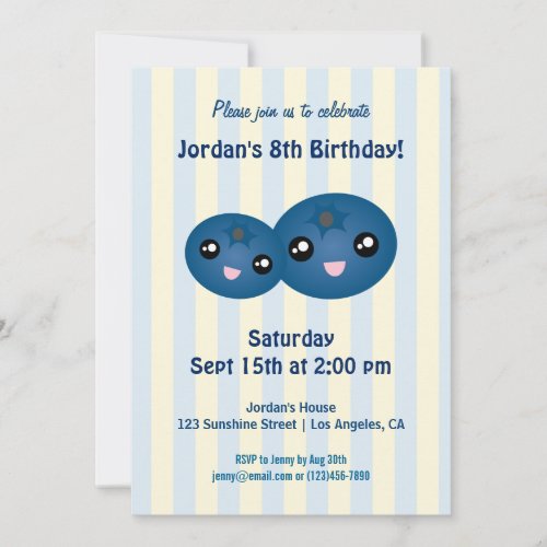 Cute Blueberry Kids Birthday Party Invitation