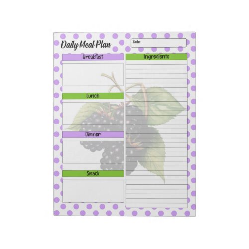 Cute Blueberry Meal Planner Notepad