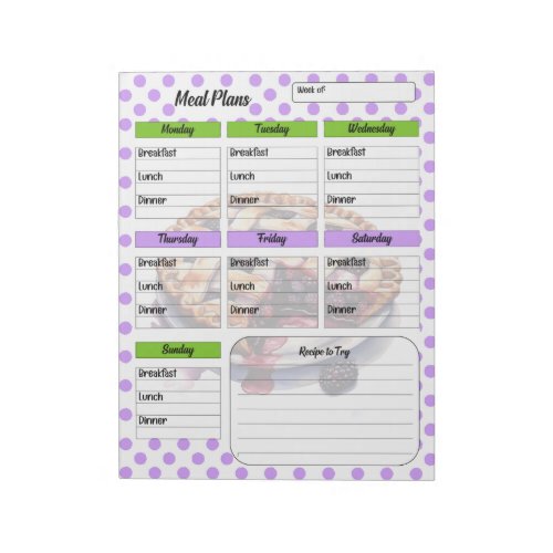 Cute Blueberry Meal Planner Notepad