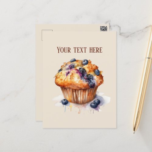 Cute blueberry muffin add text postcard
