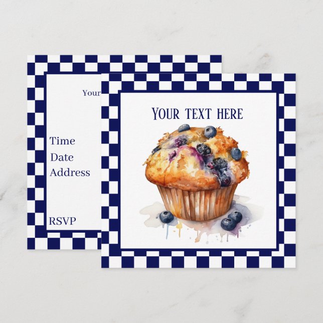 Cute blueberry muffin party invitation (Front/Back)