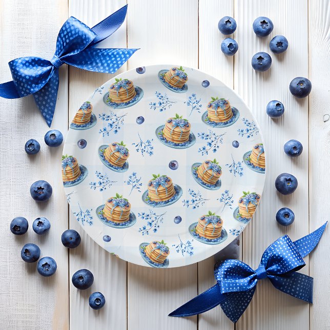 Cute Blueberry Pancake Baby Brunch Baby Shower Paper Plates (Creator Uploaded)