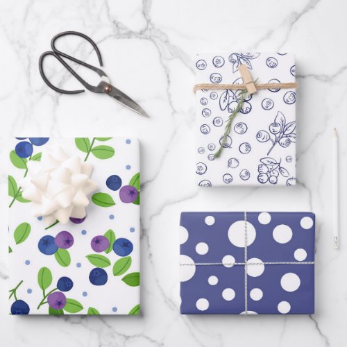 cute blueberry pattern party wrapping paper sheets