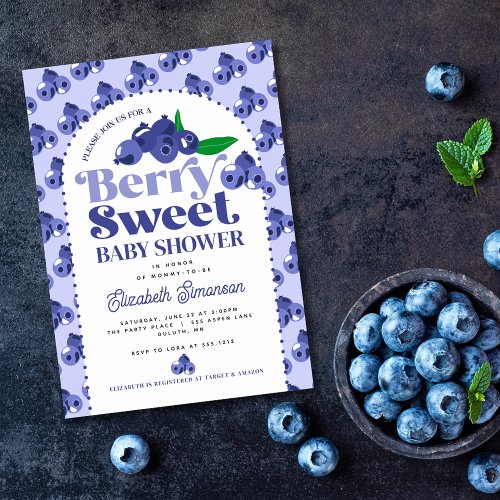 Cute Blueberry Periwinkle Berry Sweet Baby Shower Invitation