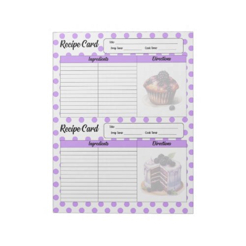 Cute Blueberry Recipe Card Notepad