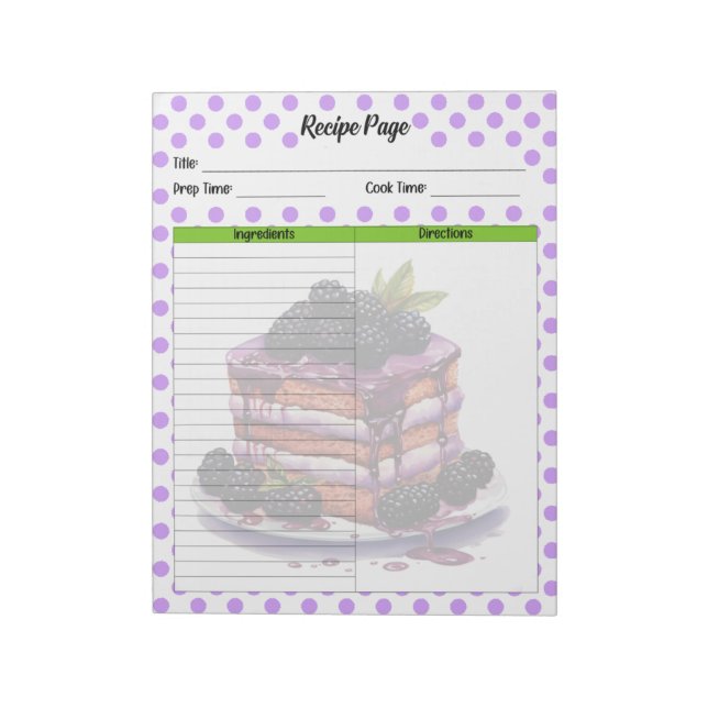 Cute Blueberry Recipe Notepad (Rotated)