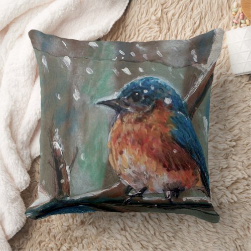 Cute Bluebird Painting Throw Pillow