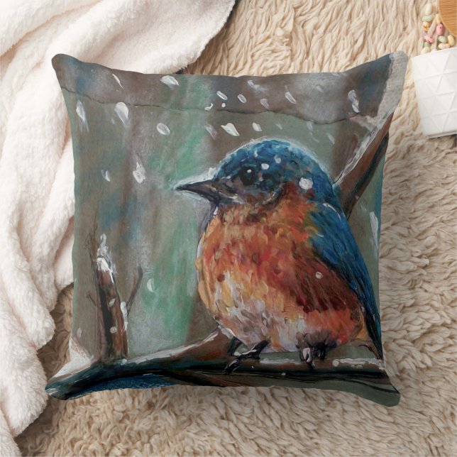 Cute Bluebird Painting Throw Pillow (Blanket)