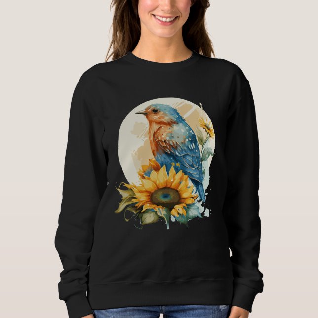 Cute Bluebird Sunflower Birding Bird Sweatshirt (Front)