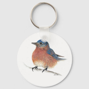 Cute Bluebird Watercolor Colored Pencil Art Keychain