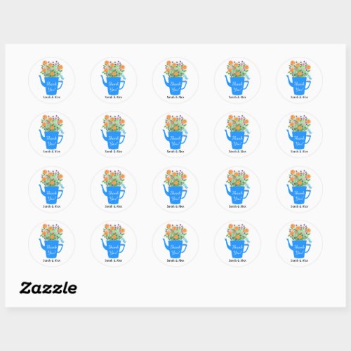 Cute Bluebird with Flowers Custom Name Thank You Classic Round Sticker
