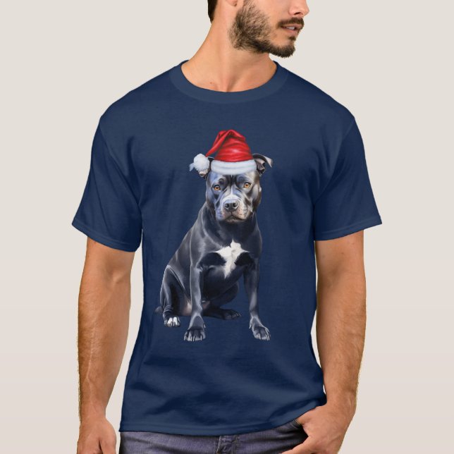 Cute Bluenose Pitbull Dog Lover Funny Christmas T-Shirt (Front)