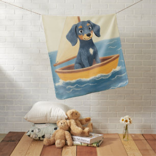 Cute Bluetick Coonhound Puppy Sailboat Pastel Baby Blanket