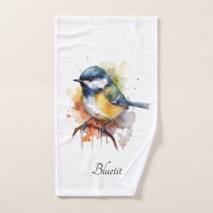 Cute Bluetit on a Branch, custom Bath Towel Set