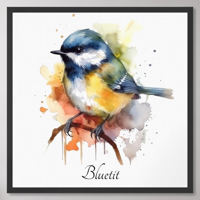 Cute Bluetit on a Branch, custom  Framed Art (Framed Front)